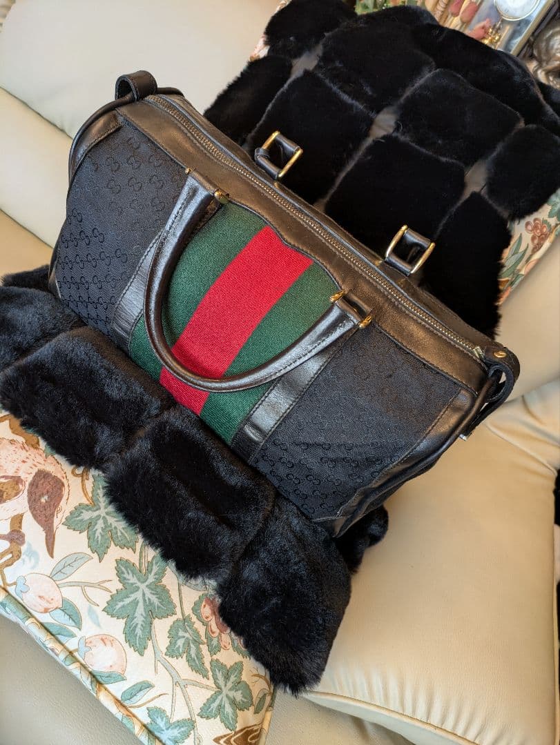 GUCCI GGキャンバス×カーフレザーボストンバッグ　ヴィンテージ　イタリア製