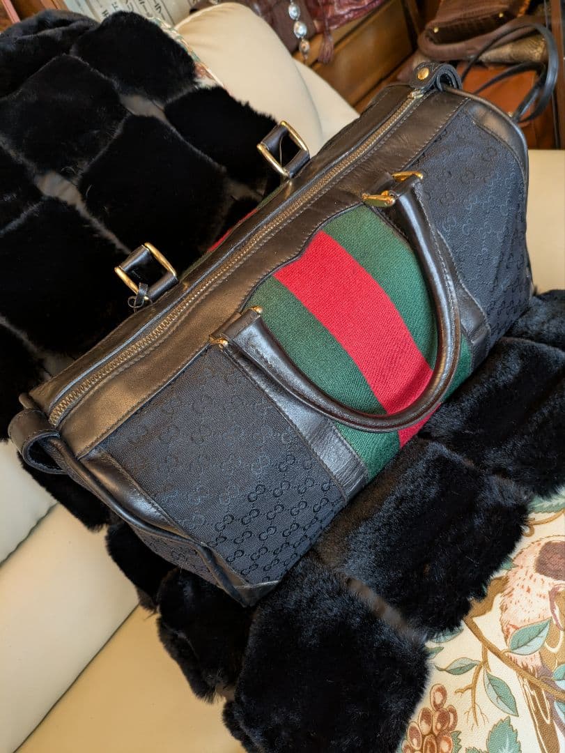 GUCCI GGキャンバス×カーフレザーボストンバッグ　ヴィンテージ　イタリア製