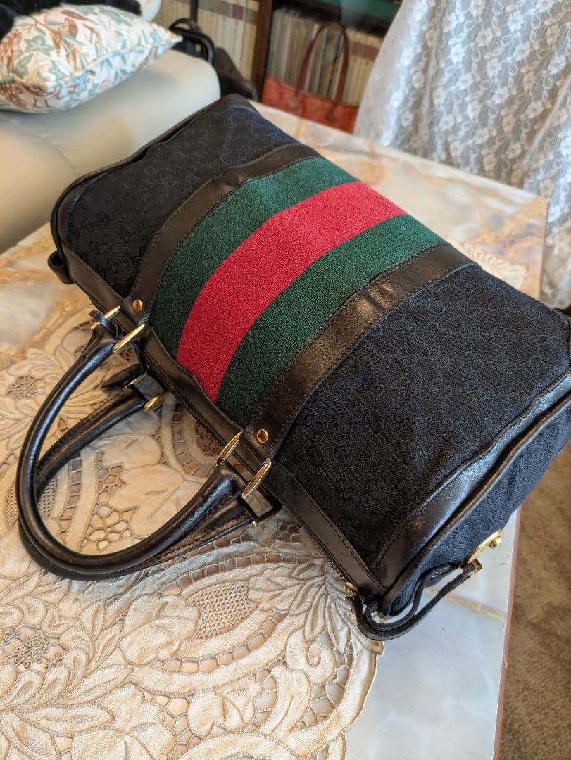 GUCCI GGキャンバス×カーフレザーボストンバッグ　ヴィンテージ　イタリア製