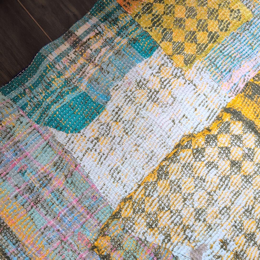 カラフルストライプ ヴィンテージカンタキルト ラリーキルト kantha 649