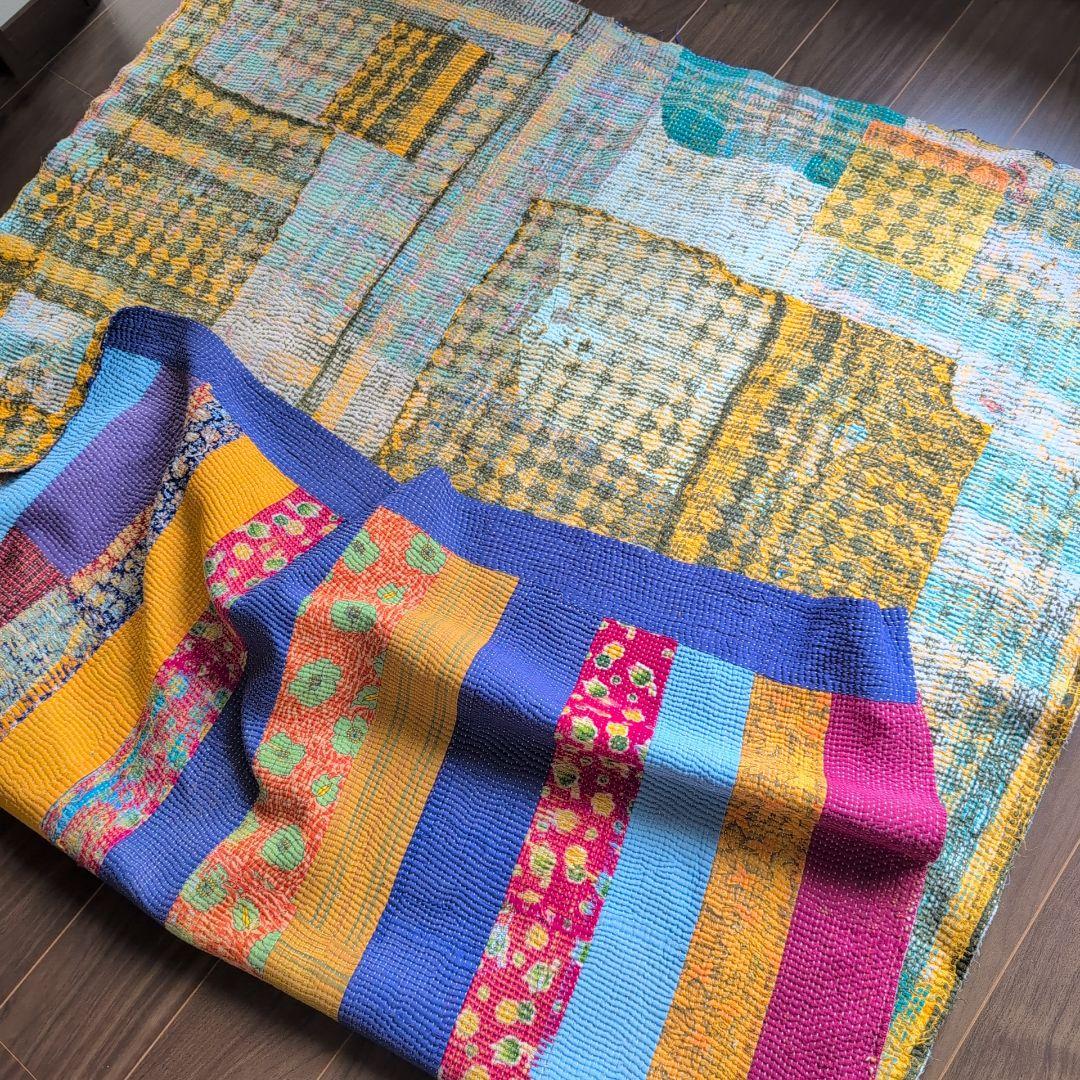 カラフルストライプ ヴィンテージカンタキルト ラリーキルト kantha 649