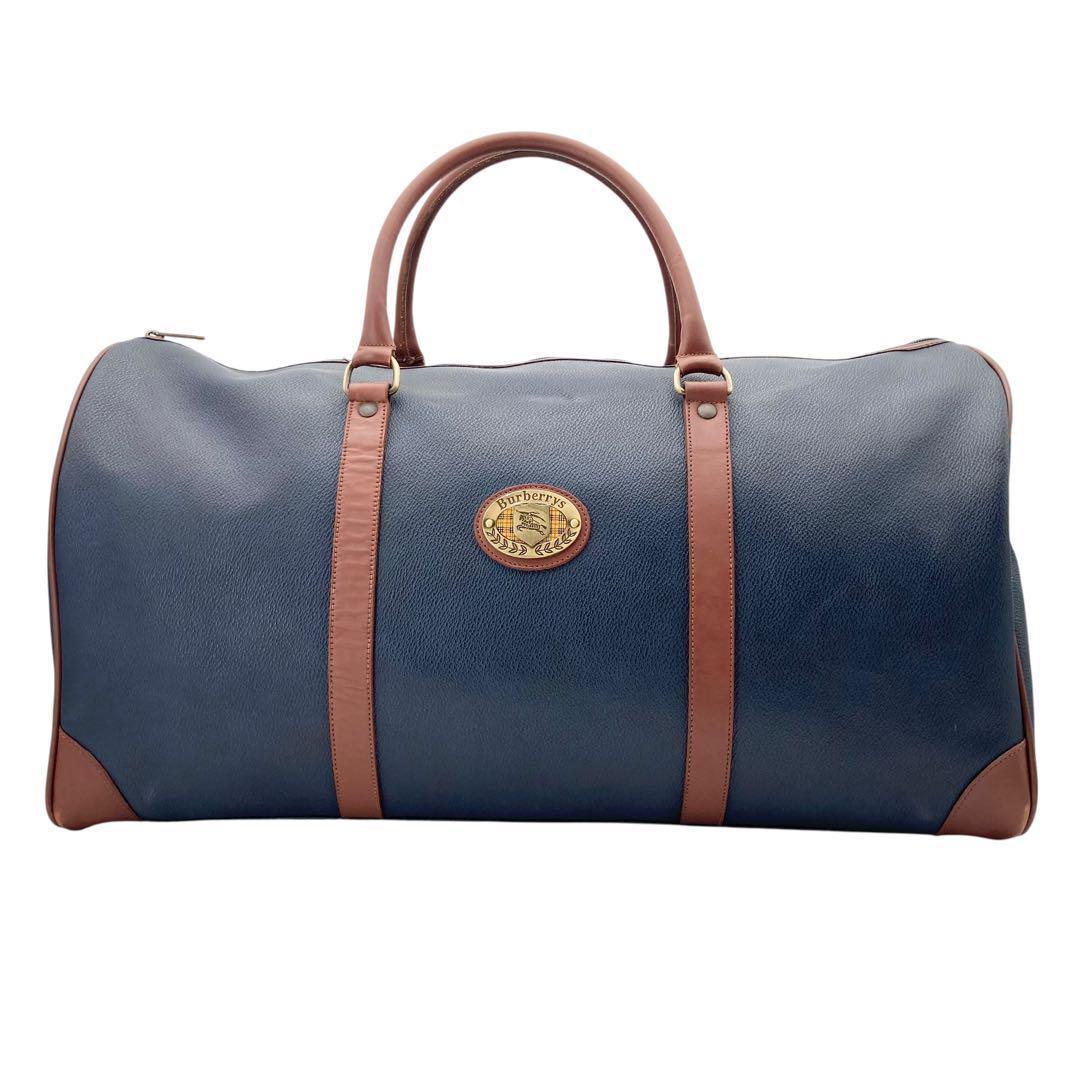 良品848 バーバリー 2way ボストンバッグ 大容量 ネイビー ヴィンテージ