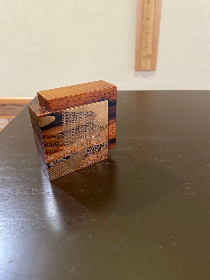 茶道具/香合 蒔絵師 岩本相伯　『柳に舟』 共箱 茶の湯 工芸品