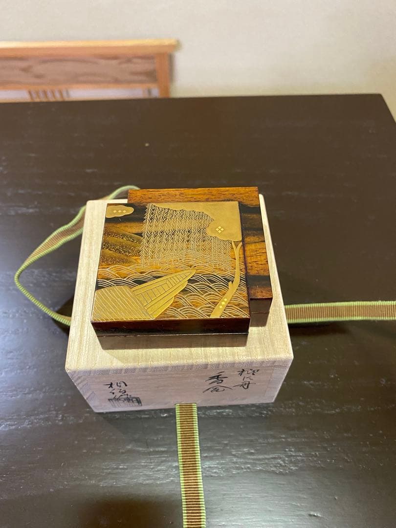 茶道具/香合 蒔絵師 岩本相伯　『柳に舟』 共箱 茶の湯 工芸品