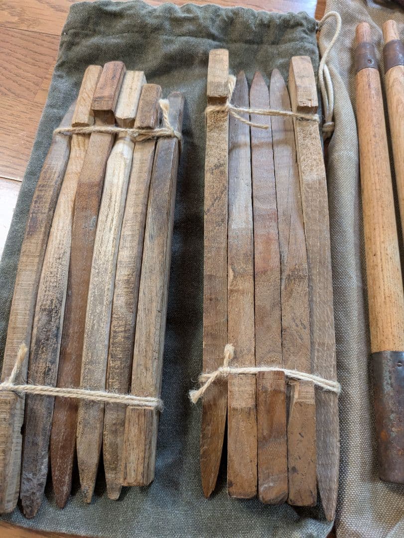 フランス軍幕　ポールペグ収納袋セット　ロープ付き