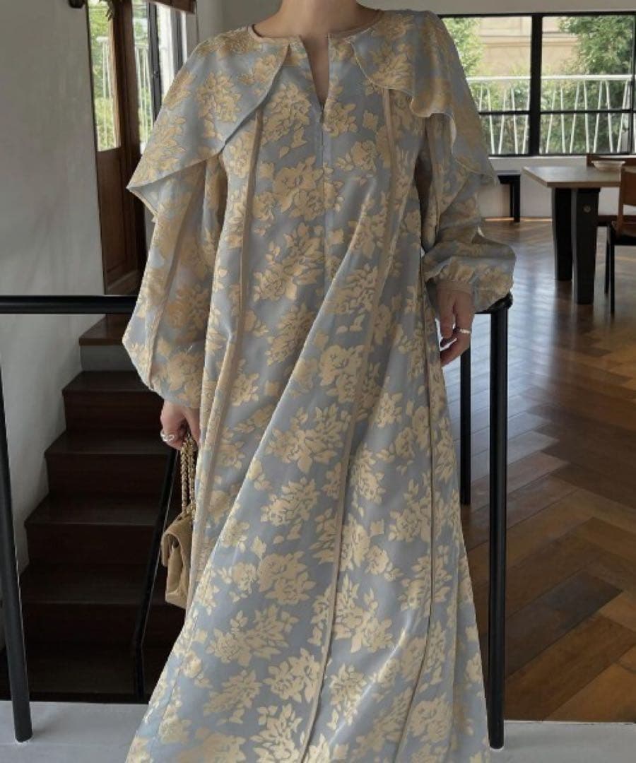 ワンピース flower jacquard bi color piping OP