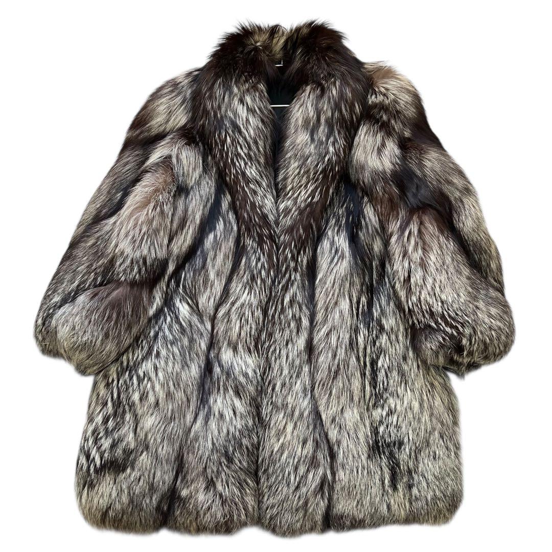 着丈100cm 肉厚ボリューム◎ シルバーフォックス リアルファー 毛並み◎