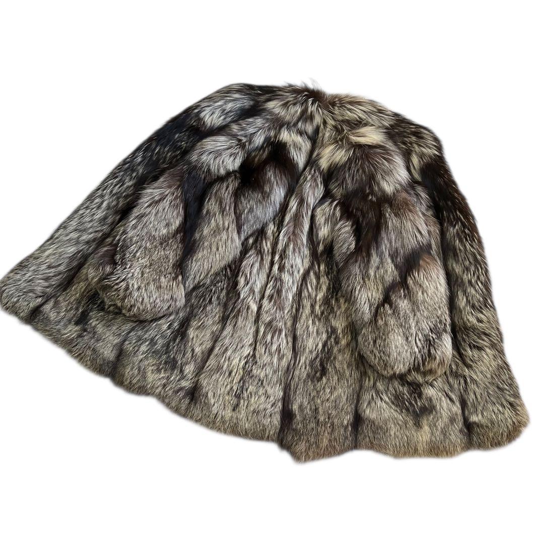 着丈100cm 肉厚ボリューム◎ シルバーフォックス リアルファー 毛並み◎