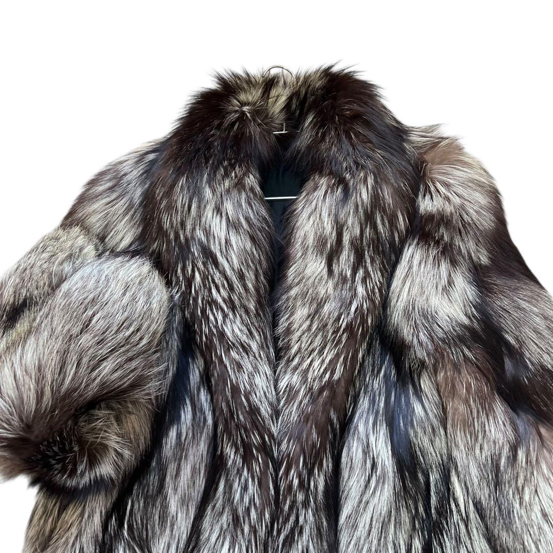 着丈100cm 肉厚ボリューム◎ シルバーフォックス リアルファー 毛並み◎