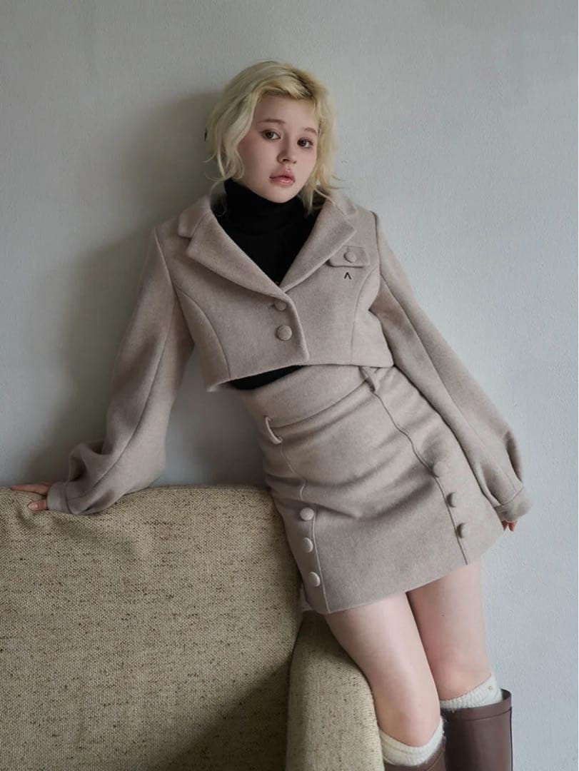 スカート andmary Blair high waist skirt/p.beige M