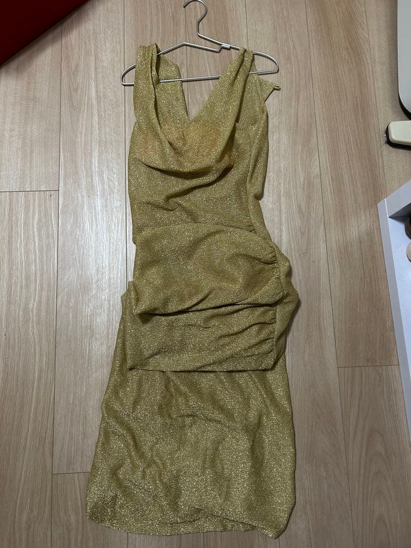 Dress code GINZA ゴールドドレープドレス S