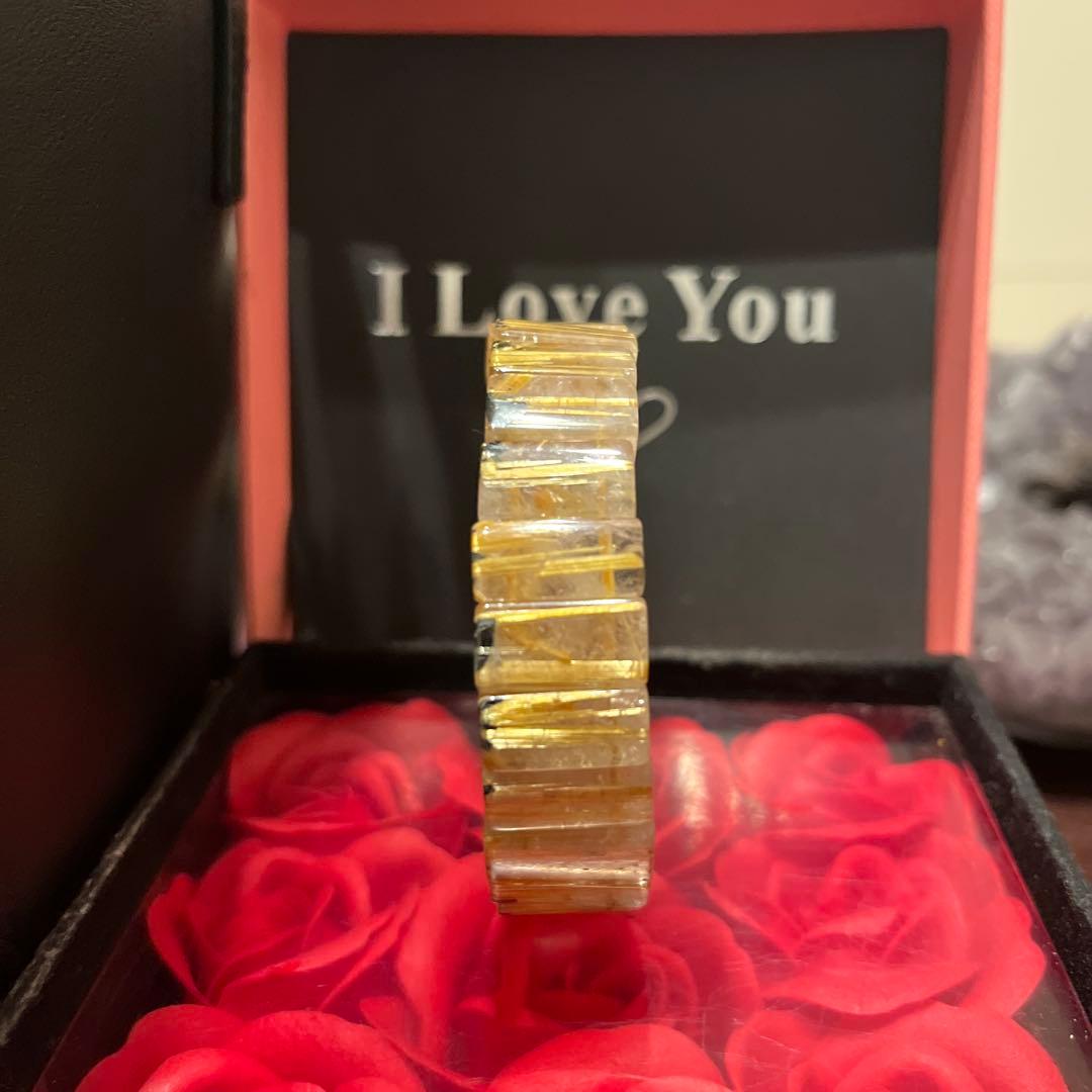 天然石ブレスレット　ゴールドルチルクォーツ　バングル　タイチンルチル