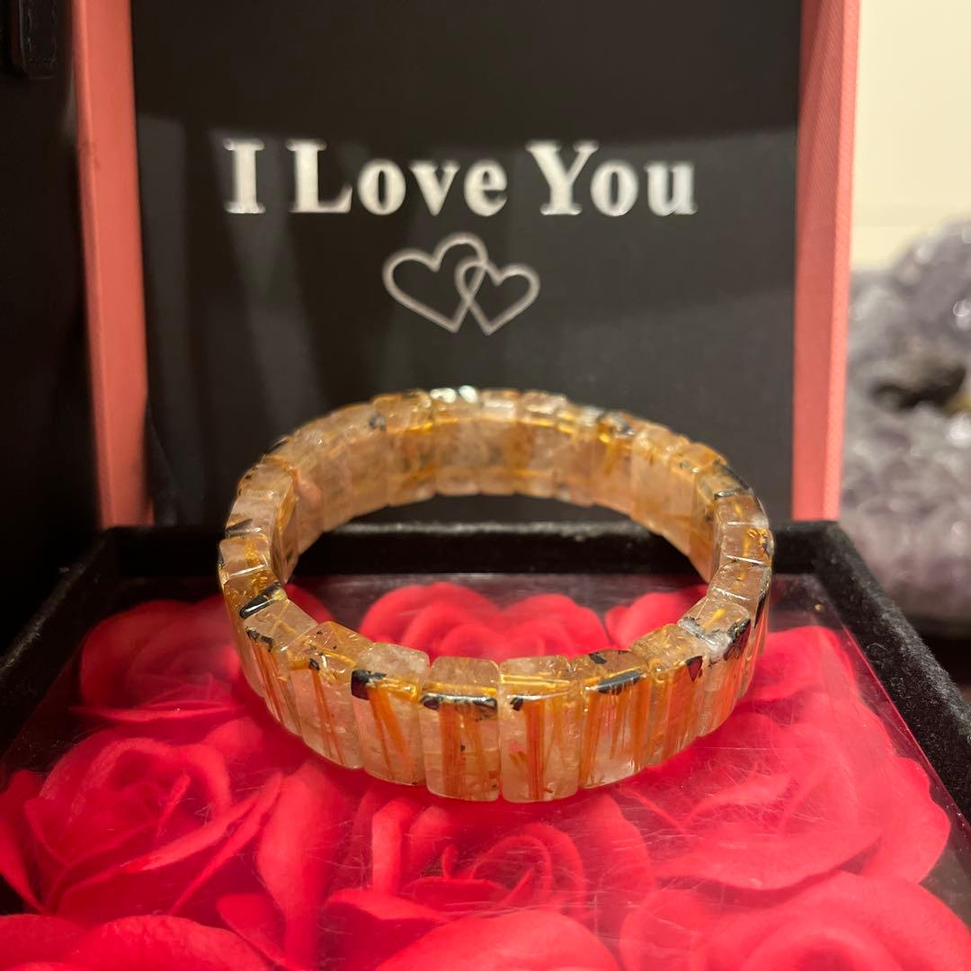 天然石ブレスレット　ゴールドルチルクォーツ　バングル　タイチンルチル