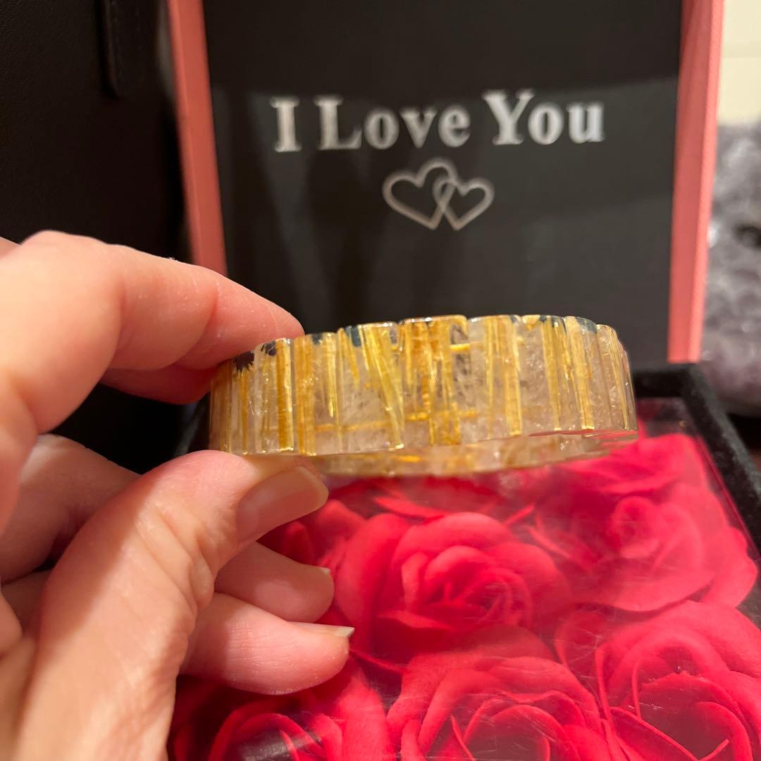 天然石ブレスレット　ゴールドルチルクォーツ　バングル　タイチンルチル