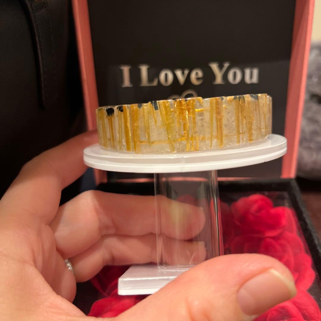 天然石ブレスレット　ゴールドルチルクォーツ　バングル　タイチンルチル