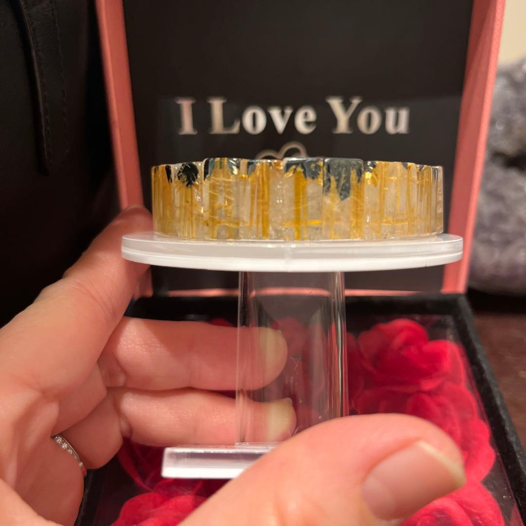 天然石ブレスレット　ゴールドルチルクォーツ　バングル　タイチンルチル