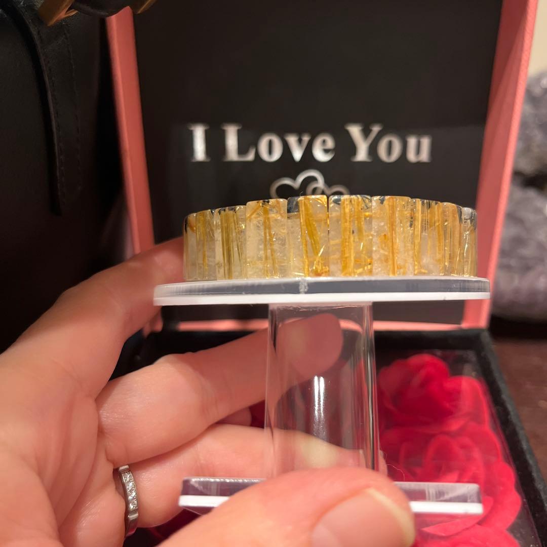 天然石ブレスレット　ゴールドルチルクォーツ　バングル　タイチンルチル