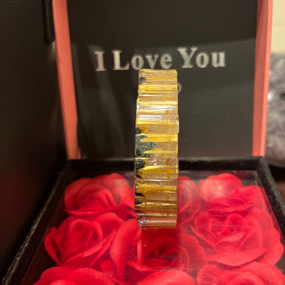 天然石ブレスレット　ゴールドルチルクォーツ　バングル　タイチンルチル