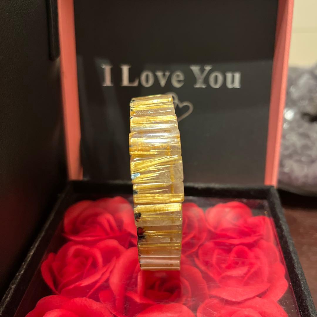 天然石ブレスレット　ゴールドルチルクォーツ　バングル　タイチンルチル