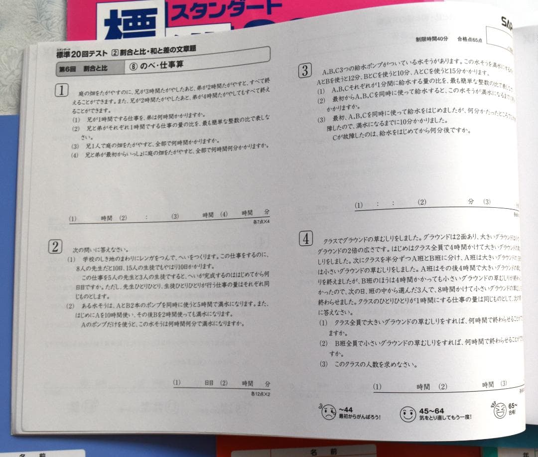 書き込み無し　サピックス　SAPIX 標準テスト 20回 算数　7冊セット