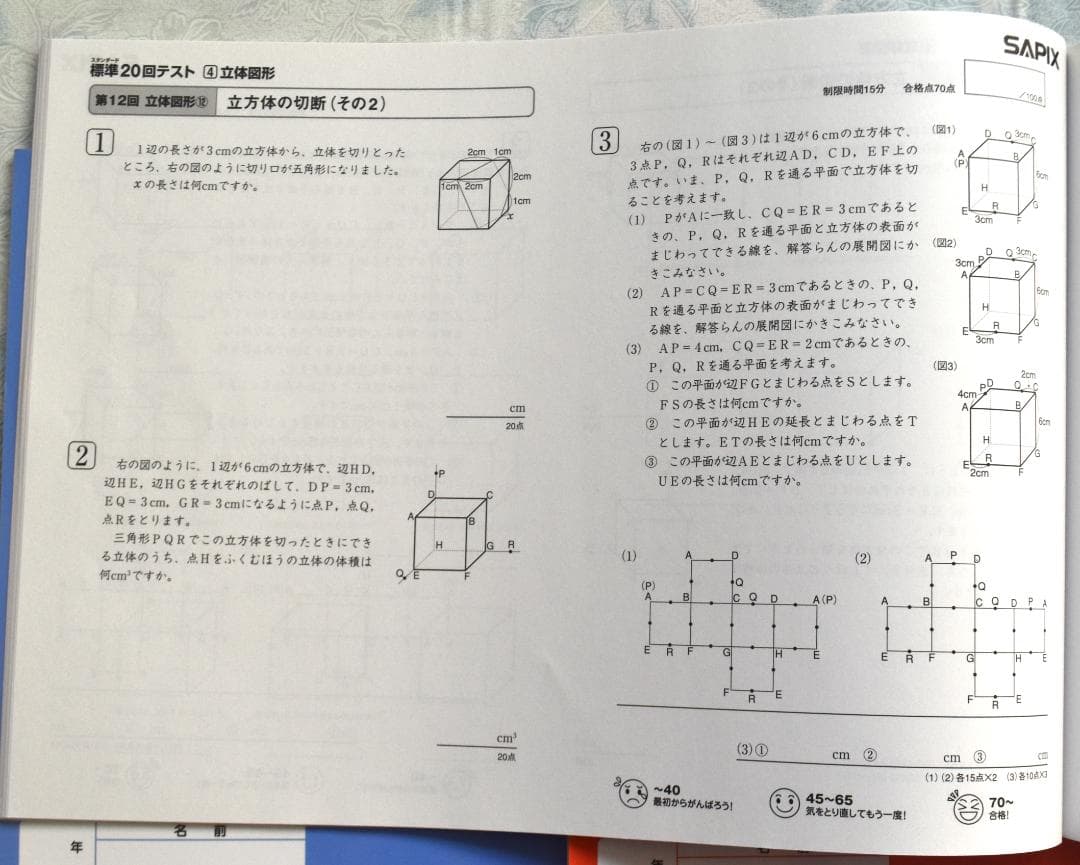 書き込み無し　サピックス　SAPIX 標準テスト 20回 算数　7冊セット