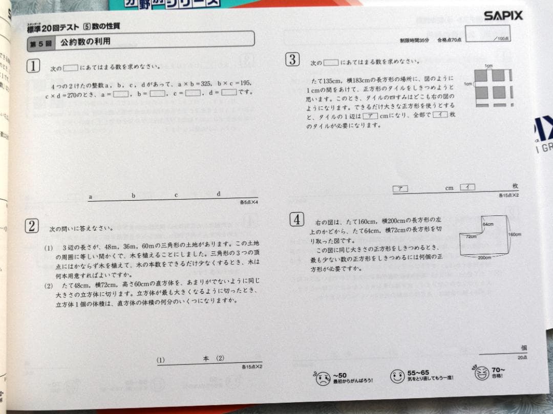 書き込み無し　サピックス　SAPIX 標準テスト 20回 算数　7冊セット