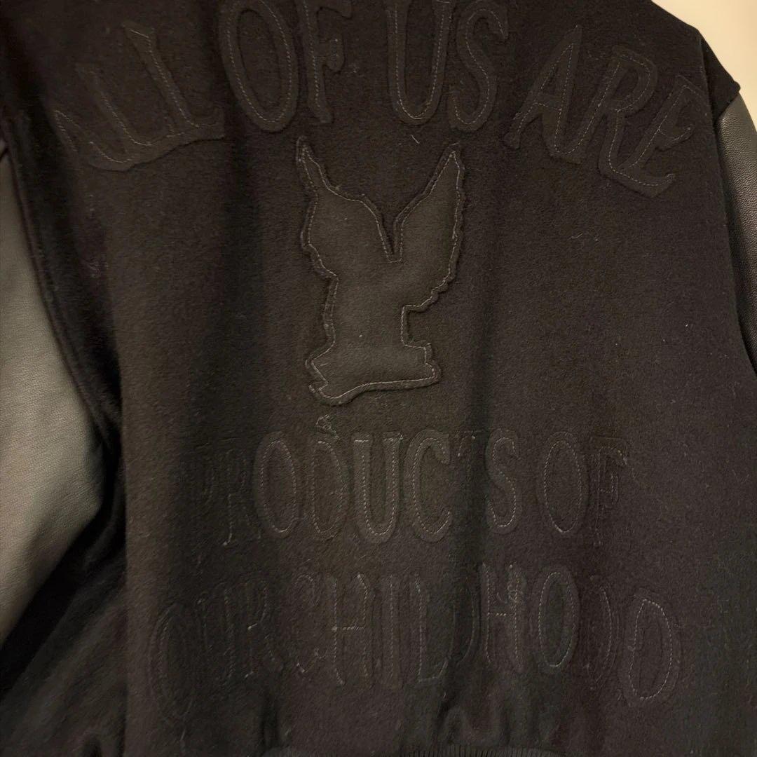 MASU バーシティジャケット　ブラックスタジャン ウール レザー刺繍