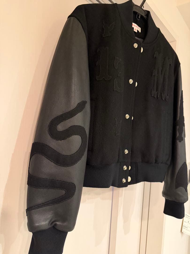 MASU バーシティジャケット　ブラックスタジャン ウール レザー刺繍