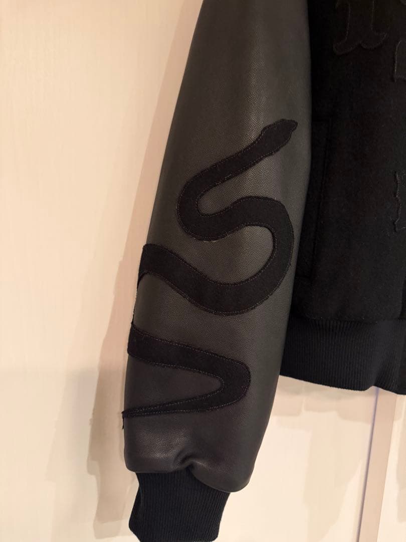 MASU バーシティジャケット　ブラックスタジャン ウール レザー刺繍