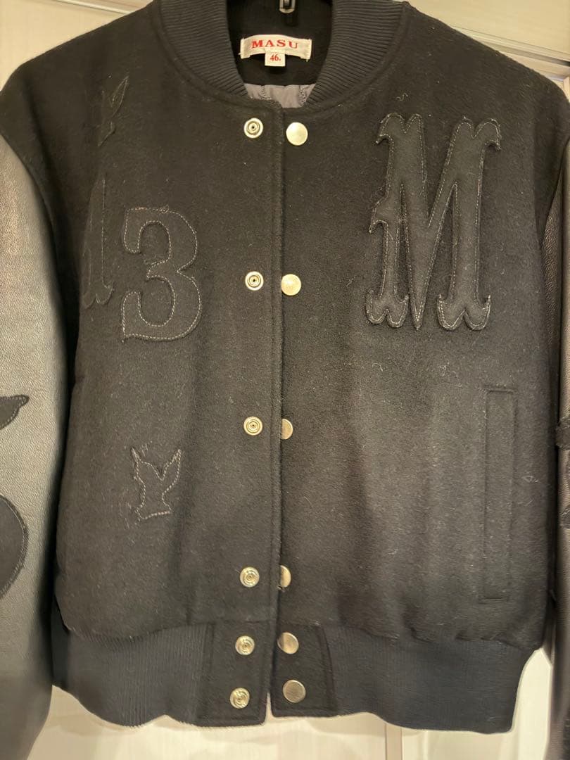 MASU バーシティジャケット　ブラックスタジャン ウール レザー刺繍