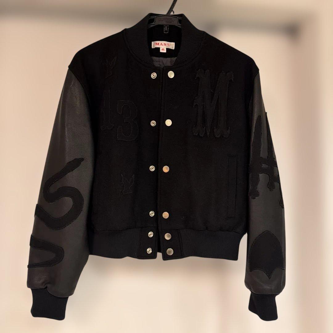 MASU バーシティジャケット　ブラックスタジャン ウール レザー刺繍