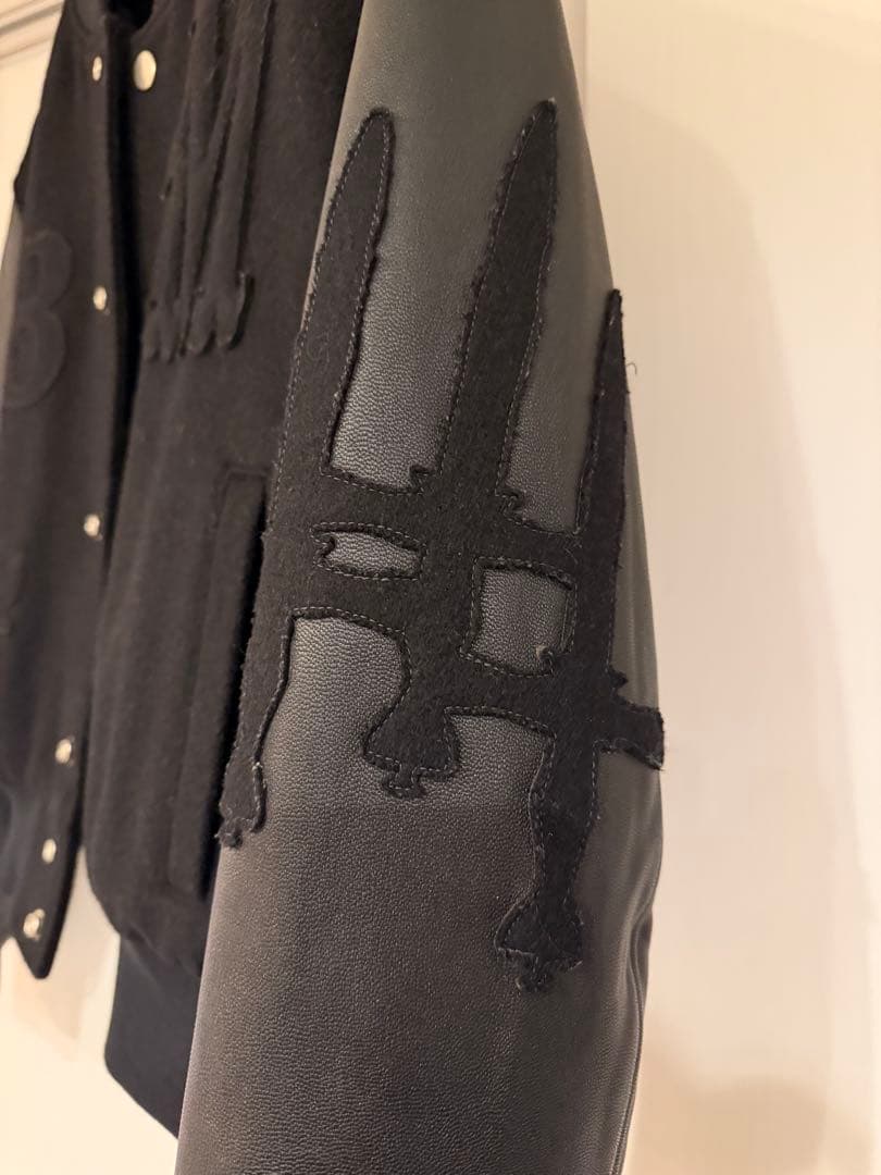 MASU バーシティジャケット　ブラックスタジャン ウール レザー刺繍