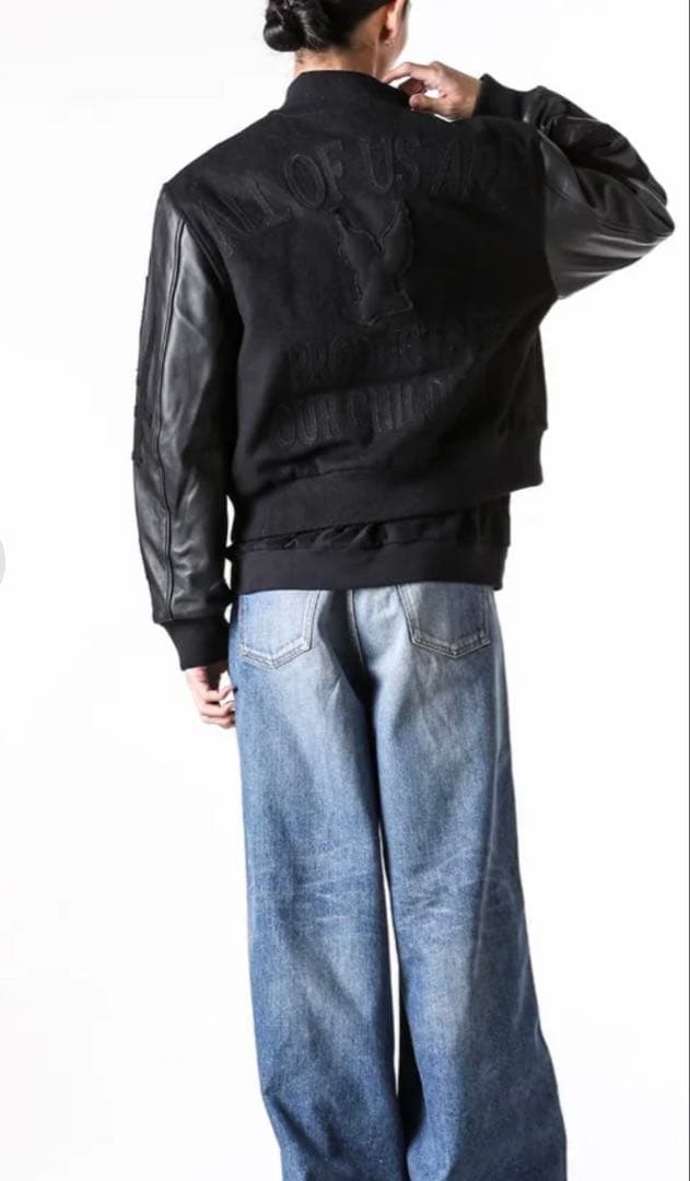 MASU バーシティジャケット　ブラックスタジャン ウール レザー刺繍