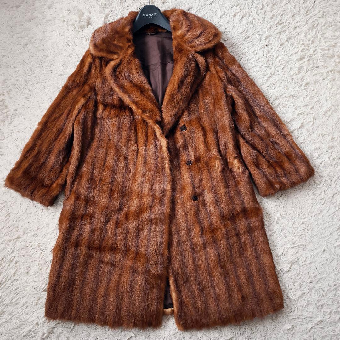 【美品 高級◎】 着丈93 毛皮 ミンク ロング デミバフ ファーコート L