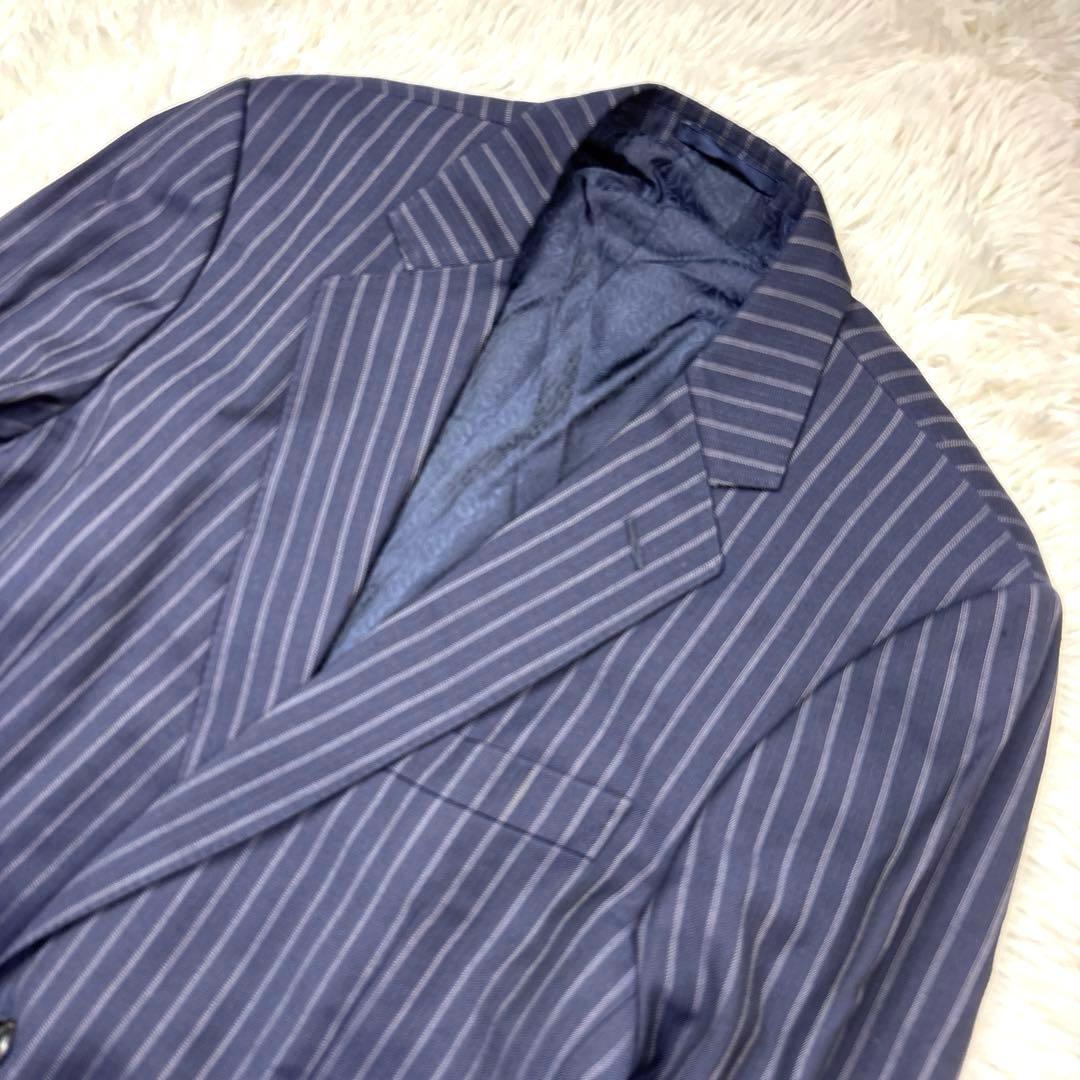 GUCCI スーツ セットアップ ストライプ 2B 裏地ロゴ柄 ネイビー 50R
