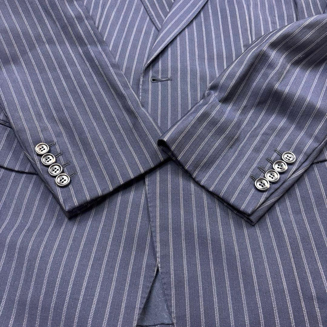 GUCCI スーツ セットアップ ストライプ 2B 裏地ロゴ柄 ネイビー 50R