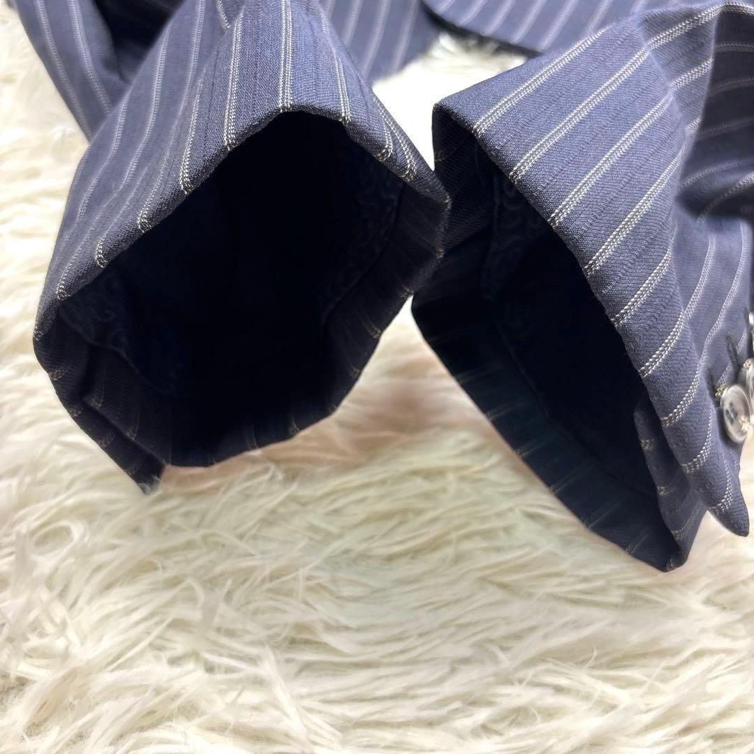 GUCCI スーツ セットアップ ストライプ 2B 裏地ロゴ柄 ネイビー 50R