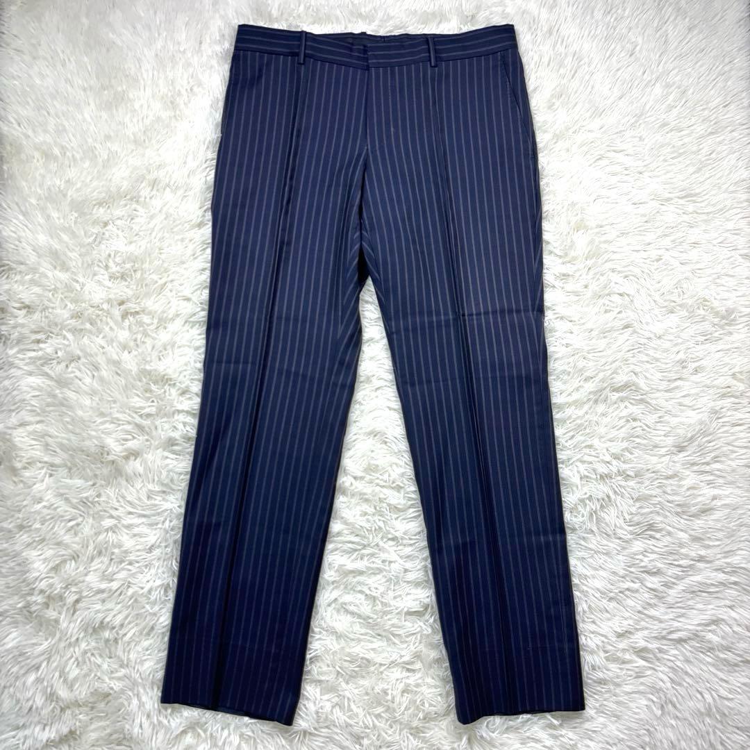 GUCCI スーツ セットアップ ストライプ 2B 裏地ロゴ柄 ネイビー 50R