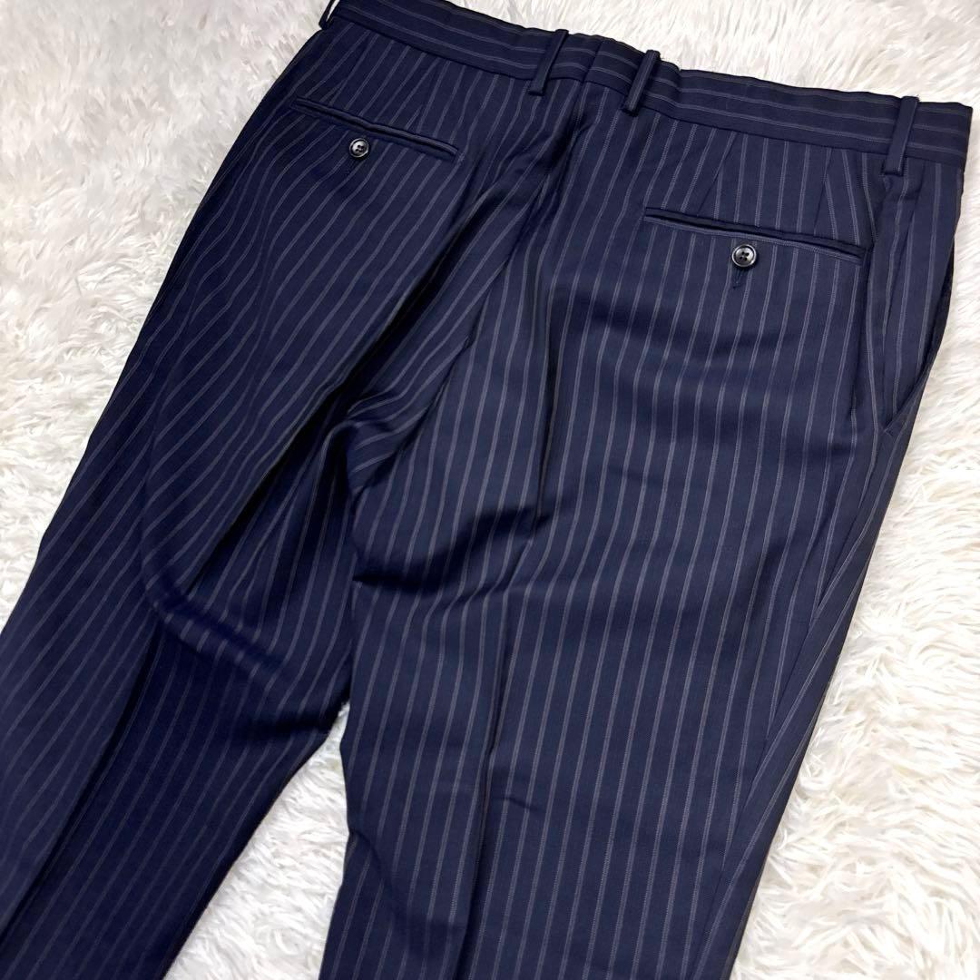 GUCCI スーツ セットアップ ストライプ 2B 裏地ロゴ柄 ネイビー 50R