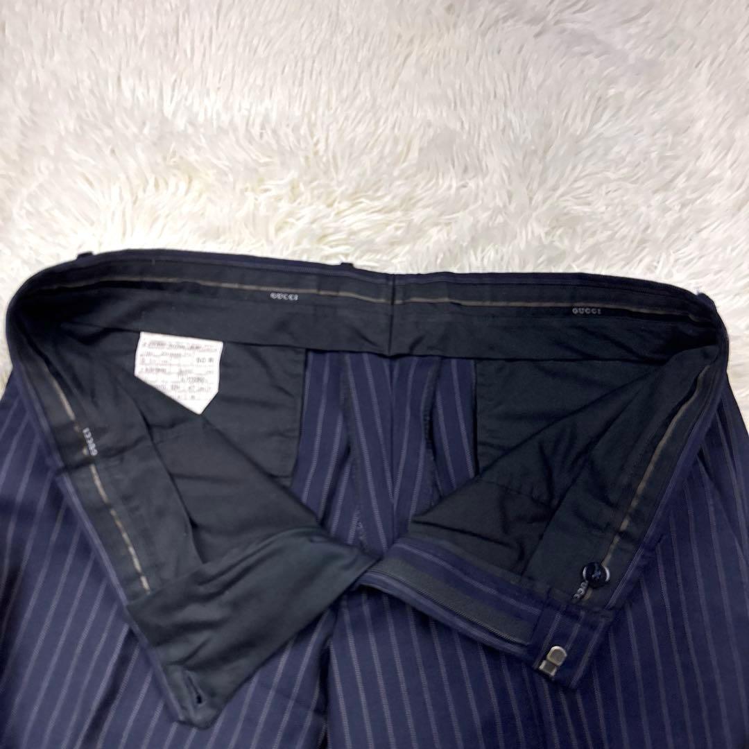 GUCCI スーツ セットアップ ストライプ 2B 裏地ロゴ柄 ネイビー 50R