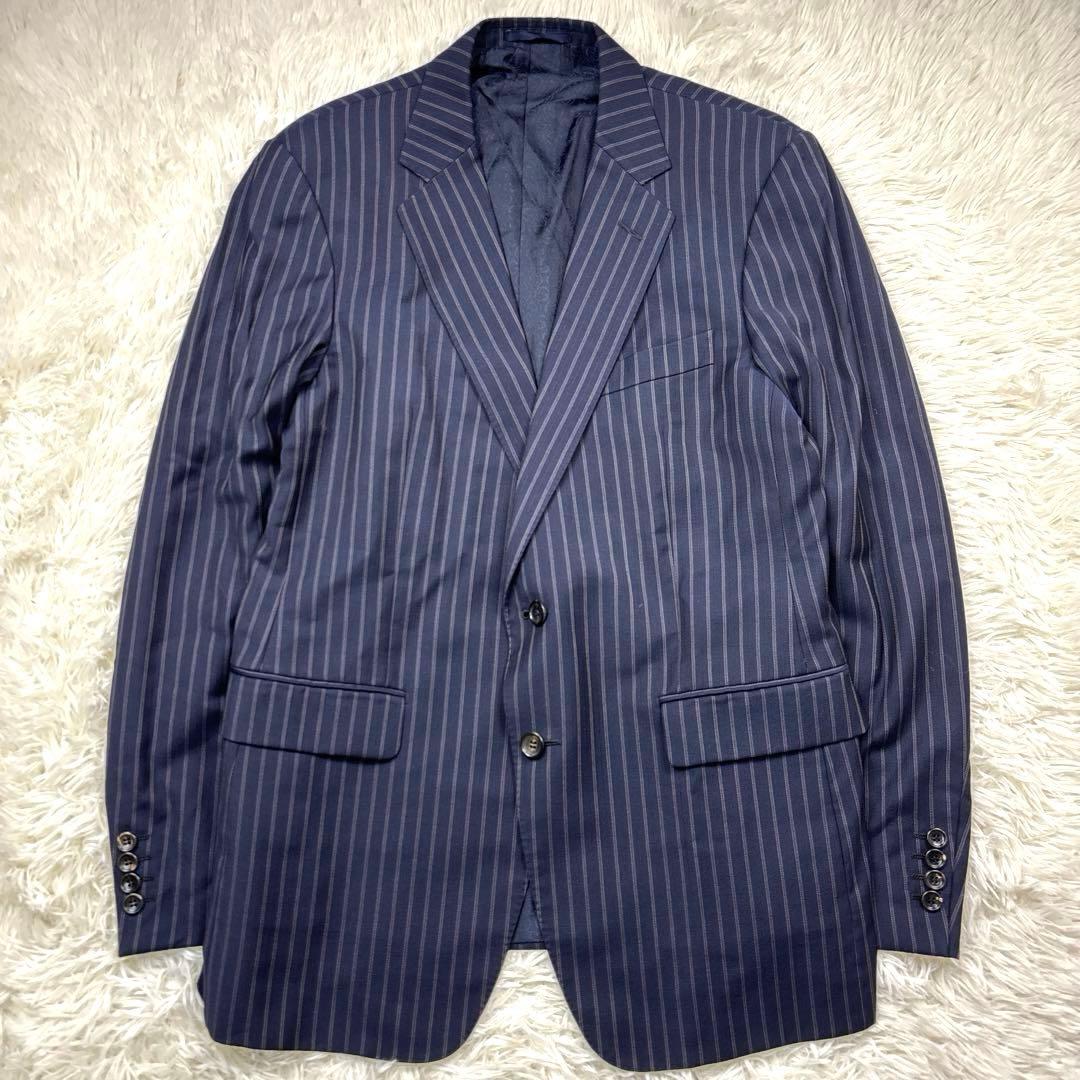 GUCCI スーツ セットアップ ストライプ 2B 裏地ロゴ柄 ネイビー 50R