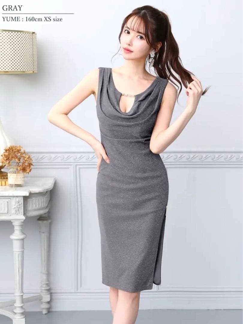 キャバ嬢ドレス　グレー ミディアムタイトドレス