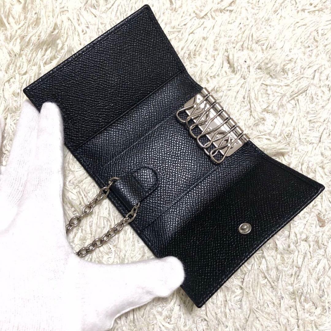 未使用✨ブルガリ レザー　6連 キーケース ロゴ　チェーン付　ブラック メンズ