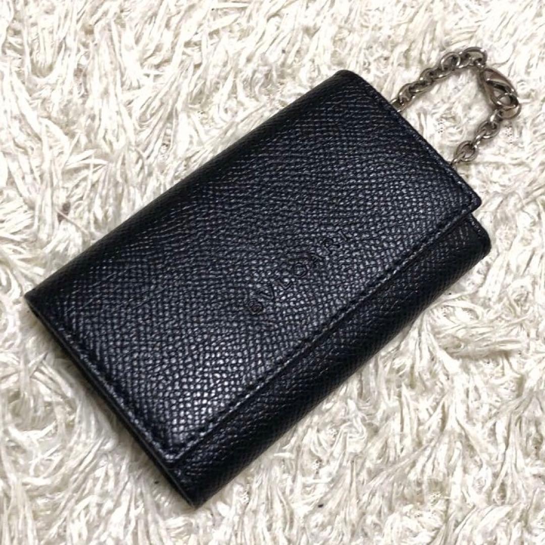 未使用✨ブルガリ レザー　6連 キーケース ロゴ　チェーン付　ブラック メンズ