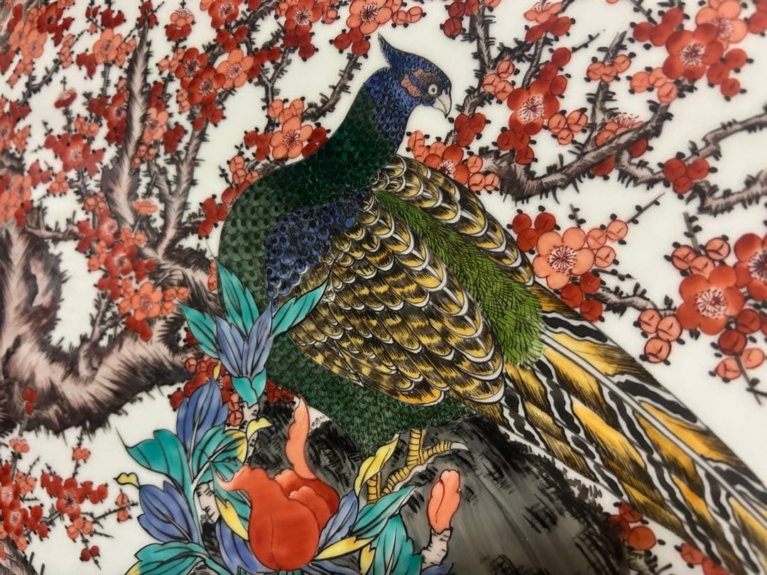 花と鳥の絵柄　陶器　木製パーテーション