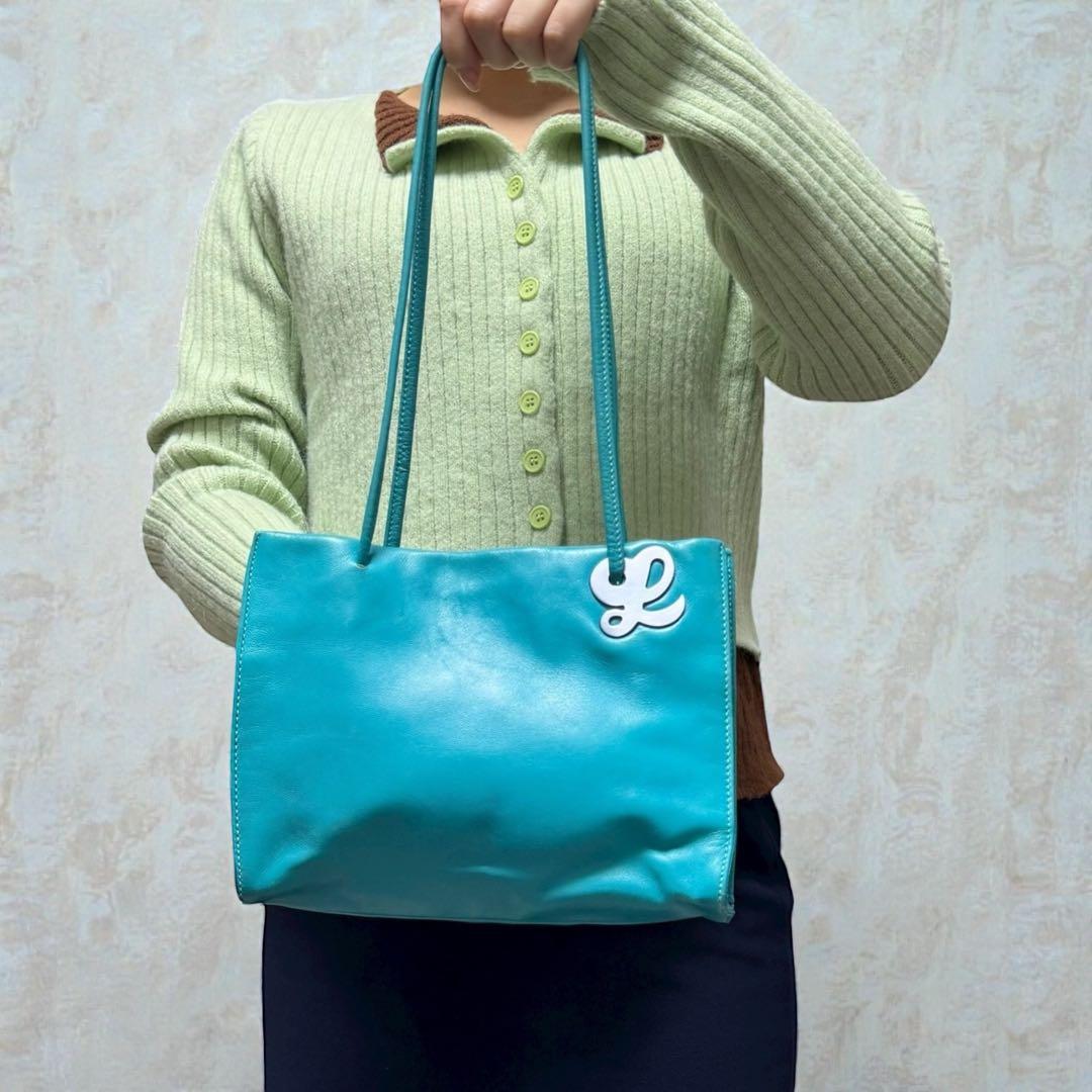 超美品✨LOEWE ロエベ　ショルダーバッグ　トートバッグ　青緑系　A5サイズ