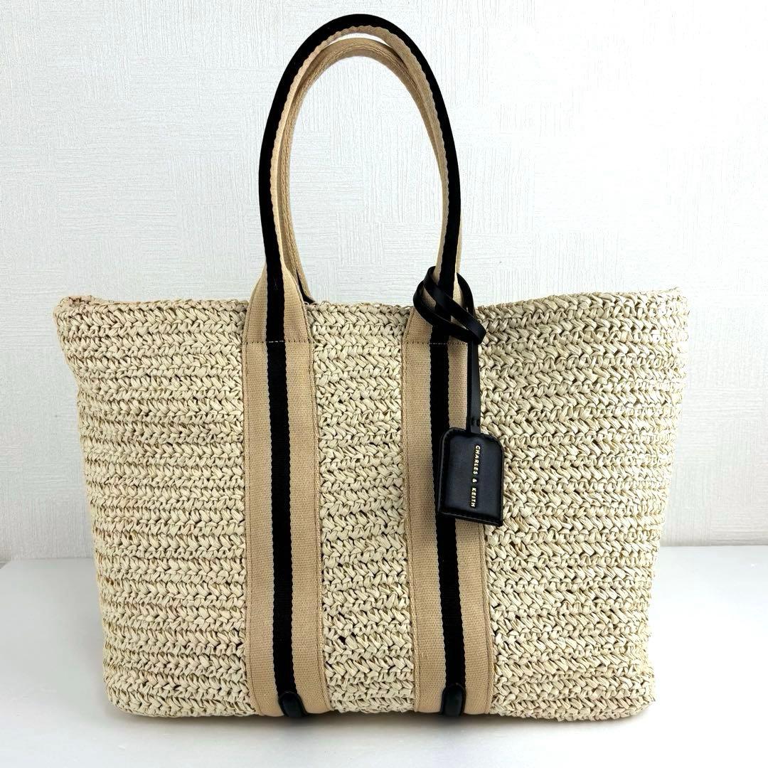 【美品】チャールズアンドキース ドルチェヴィータ ラフィア トートバッグ かご