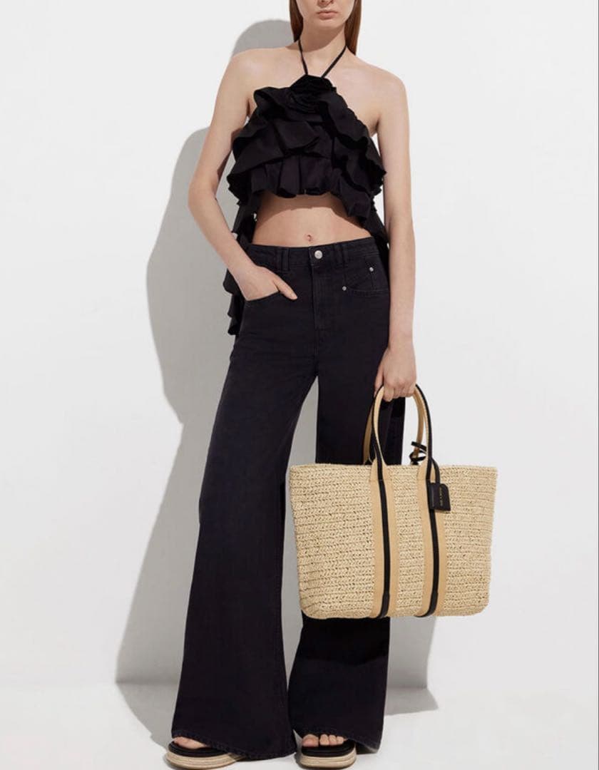 【美品】チャールズアンドキース ドルチェヴィータ ラフィア トートバッグ かご