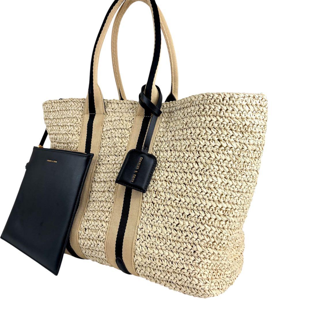 【美品】チャールズアンドキース ドルチェヴィータ ラフィア トートバッグ かご