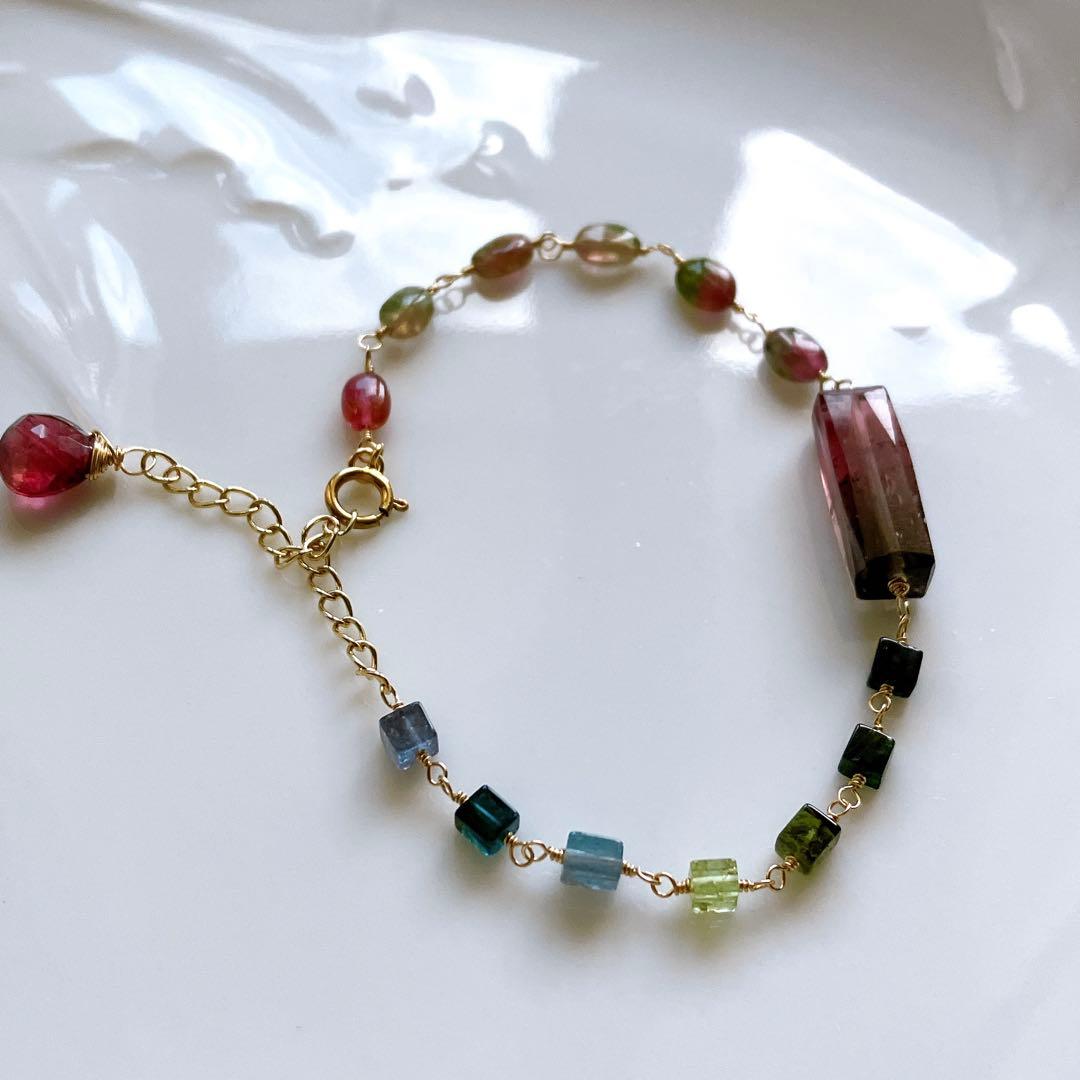 もりにかえる◆ウォーターメロントルマリンブレスレット✧14kgf